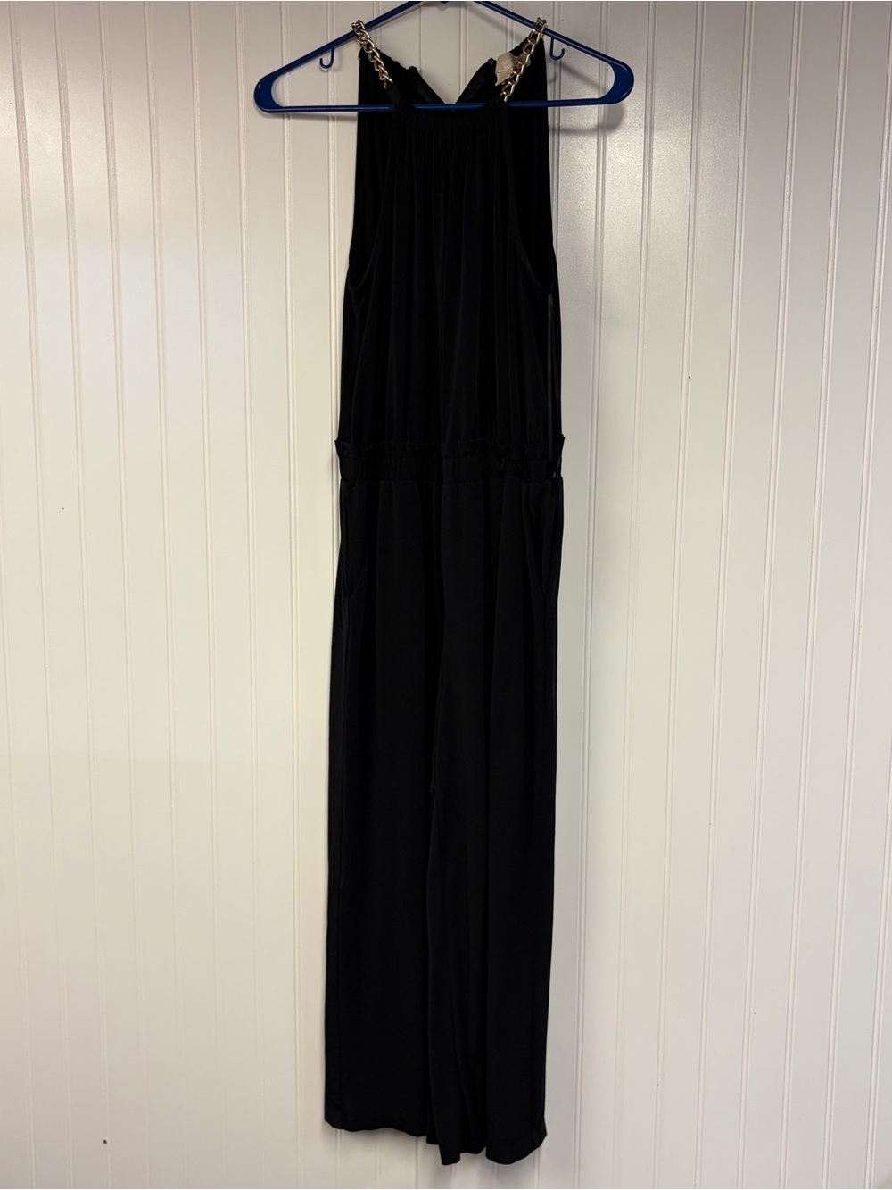 Michael Kors Black Wide-Leg Jumpsuit with Chain Strap Detail Small